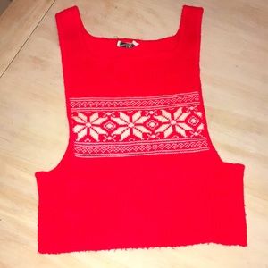 About to donate! Holiday Vintage fair isle sweater vest snowflake red white 70s